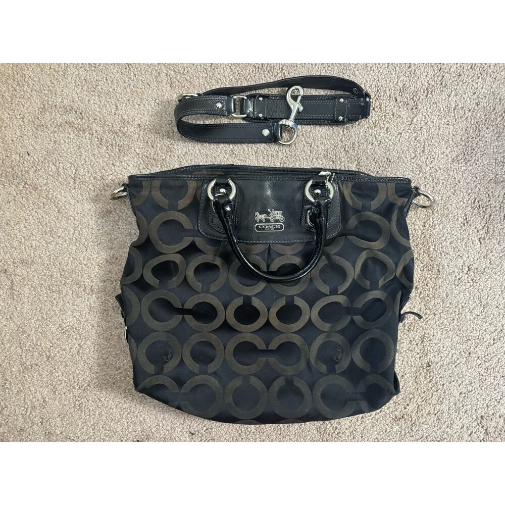 Auth COACH #12963 Madison OP Art Signature Logo Julianna Handbag w strap DAMAGED